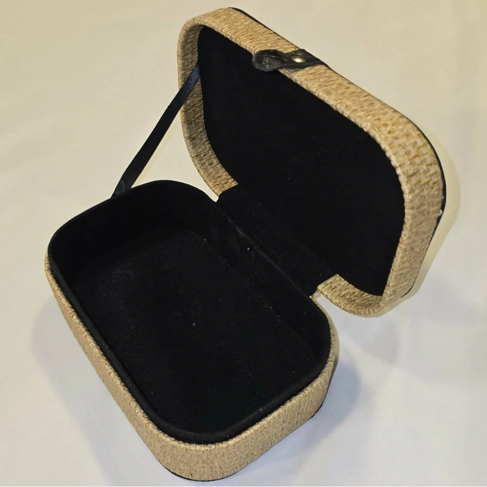 Woven Rattan Storage Box with‎ Black Faux Leather Lid Jewelry Keepsake Case
